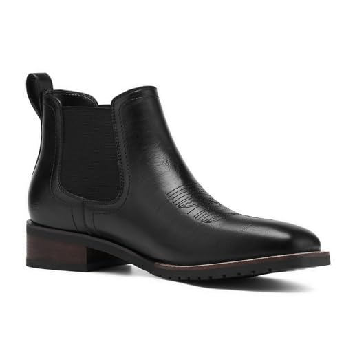 Rollda Men's Chelsea Cowboy Boots, Square Toe Elastic Ankle Boots for Dress Casual, Short Western Chelsea Booties for Men