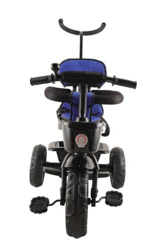 Image of JoyRide Learn-to-Ride Trike on 3 Wheels with Safety Harness, Non-Slip Pedal,Storage Basket and Removable Parent Handle (Dark Blue)