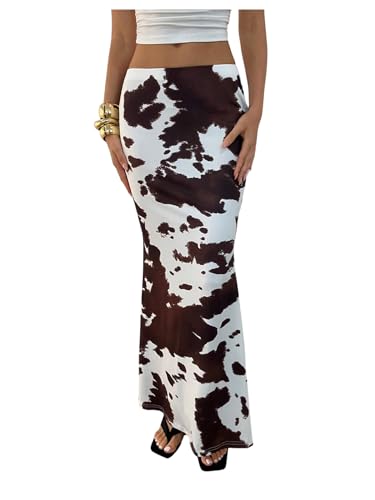 Floerns Womens Y2k Cow Print Low Rise Skirt Bodycon Fishtail Flowy Long Skirt Khaki Large
