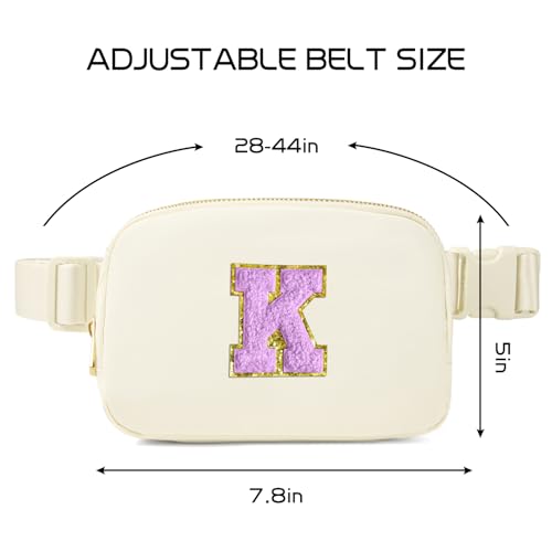 Image of Gitus Gifts for 8 9 10 11 12 Year Old Girls Belt Bag Fanny Pack Crossbody Bags with Initial Letter Patch Cute Stuff Birthday Gifts for Teen Girls Women Personalized Trend Stuff (Ivory-K)