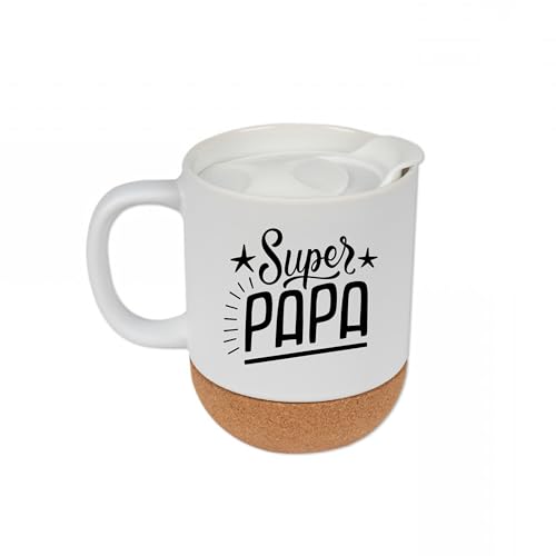Mug Super Papa avec Socle en Liège – Tasse Cadeau Papa Originale – Idée Fête des Pères ou Anniversaire – Impression Durable