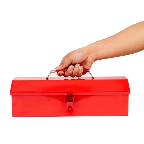 Image of Spartan Metal Tool Box with Handle | Heavy Duty Red Tool Storage Box for Tools, Hardware, Screws, Nails & Accessories | Portable Utility Toolbox for Home, Garage, Workshop, Mechanic & Electrician Use