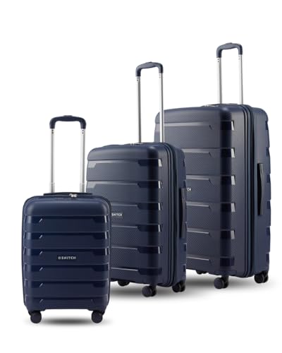 Image of SNITCH Layer 3Pc Set Blue Polypropylene Hard Travel Suitcase - Suitcase for Travel Set of 3 & Luggage with 8 Wheels, Premium Lock, Wet & Dry Pouch & Free Shoe Bag