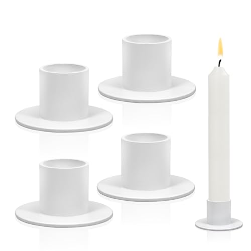 Kerzenhalter für Stabkerzen,4 Stück Weiß Stabkerzenhalter,Kerzenständer Metall,Candle...