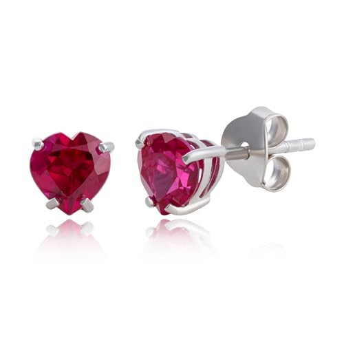 10k White Gold Heart Stud Earrings for Women with Birthstone by M...