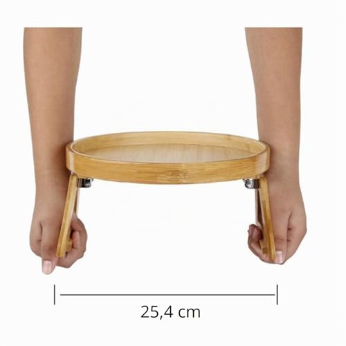 ＹＷＨＷＬＸ Runder Sofa-Arm-Tablett, faltbarer und tragbarer Bambus-Sofa-Armlehnen-Clip-On-Tablett, wasserdichter Coucharm-Clip-Tisch für Getränke, Snacks, Fernbedienung, Telefon, 25 x 12,5 cm, light brown
