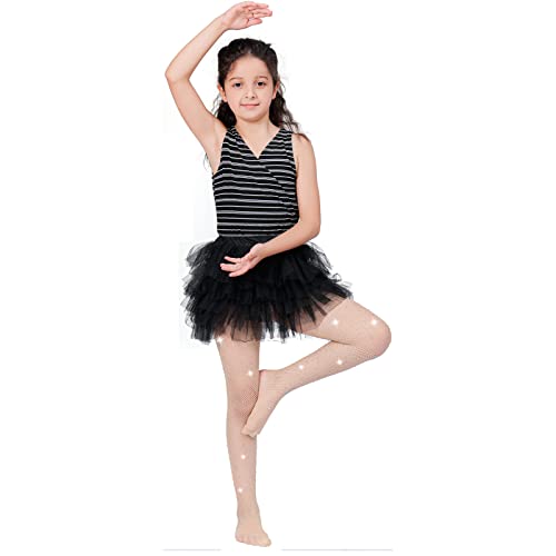 MANZI Rhinestone Fishnets Tights for Girls White Sparkly Black Tights for Girls Fishnet Stockings (Pack of 2)4