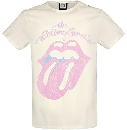 The Rolling Stones Amplified Collection – Washed Out Tongue Homme T-Shirt Manches Courtes Blanc cassé M - Les Beatles, Paul McCartney, John Lennon, RIngo Starr, George Harrison The Rolling Stones Amplified Collection - Washed Out Tongue Homme T-Shirt Manches Courtes Blanc cassé M
