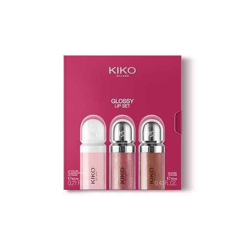 KIKO Milano Glossy Lip Set, Make-Up-Set: 2 Feuchtigkeitsspendende Lipglosse Und 1 Perfektionierende Lippencreme
