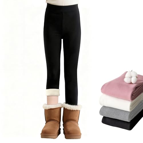 Baogaier Térmico Leggings con Forros Polar para Niñas Cómodos Algodón Invierno Leggins Cintura Alta Grueso Cálido Mallas Calentitos Largos Pantalones Niños Ropa para 9-10 Anos, Negro