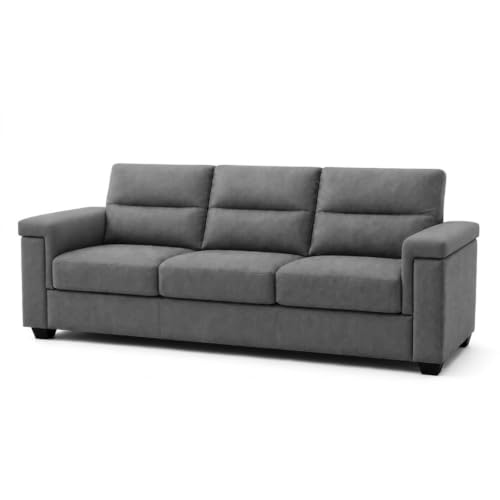 Image of FURNY Parker 3 Seater Fabric Sofa Set with Velvet Finish | Durable Comfort | Ideal for Living Room | Modern Design (Dark Gray)