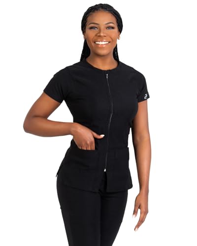 Uniforme médical noir à fermeture éclair pour personnel soignant