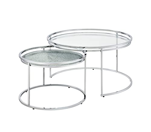 Furniture Of America Burke Luxury Glam Round Glass Top 2-Piece 34 In. Nesting Table Sets For Living, Reception Room, Home Office, Chrome And Clear #TOP9