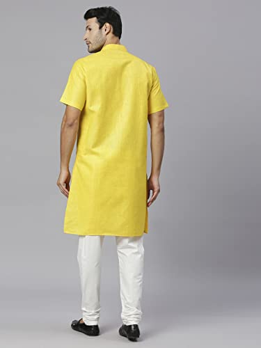 Image of Rajubhai Hargovindas Men's Pure Cotton Woven Design Half Sleeve Kurta
