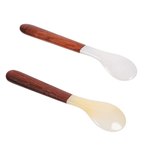 Cabilock 2 Cucharas Pequeñas Cucharas de Caviar Cuchara de Nácar Cucharas de Sopa Cucharas de Cóctel para Vajilla con Mango de Madera para Postre Té Café Helado Baby Shower