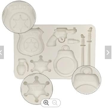 Miniatura 2 de Insignia de policía 3D de una pieza sheriff insignia revólver pistola bala con granada y club de policía forma de pistola 3D moldes de azúcar para