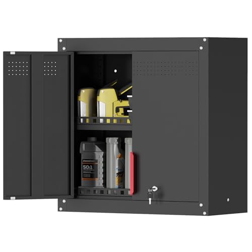 Kelueo 26″ Metal Garage Wall Cabinet with Lockable Doors | garage wall cabinets with adjustable shelf and anti-fall rails for garage and workshop organization