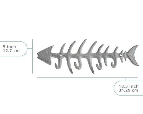 Comfify Fish Bones Wall Mounted Towel Rack – Cast Iron Hanger with 4 Hooks – Antique White – Includes Screws and Anchors - Image 3