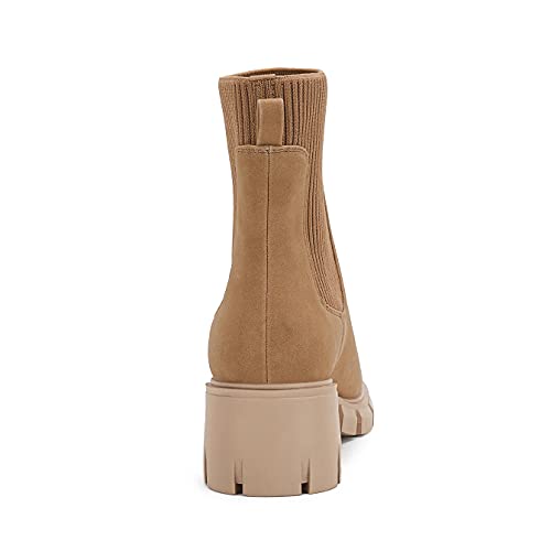 Image of Ruanyu Womens Platform Ankle Boots Elastic Chunky Block Heel Chelsea Booties Lug Sole Non-Slip Combat Shoes