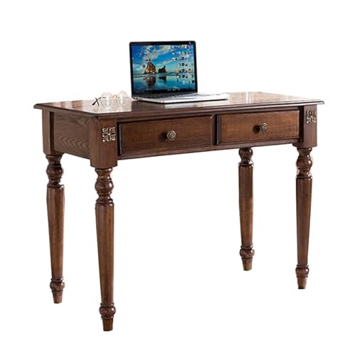 Pm2N4o6qRs Escritorio de Trabajo Escritorio de Madera Maciza con 2 cajones, estación Trabajo rústica for computadora portátil Almacenamiento for Espacios pequeños(S)
