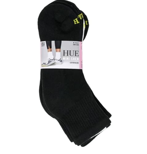 HUE Women's Mini Crew Cotton Blend Socks, Black & White, 5 pairs, One Size