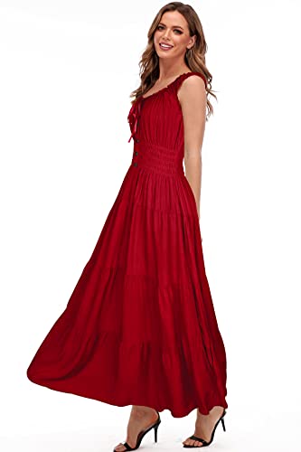 Image of OSTOO Women's 2026 Summer Boho Floral Print Tiered Casual Flowy Long Maxi Dress
