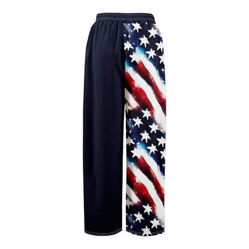 4Th of July Pants for Women American Flag Slit Baggy Wide Leg Pants High Waisted Elastic Summer Trouser Outfit Pockets3
