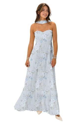 Wirunsy Scarf Bridesmaid Dresses for Wedding 2026 Strapless Prom Dress Long for Women Chiffon Formal Evening Dress with Pleated Floral Light Blue 4 : Clothing, Shoes & Jewelry