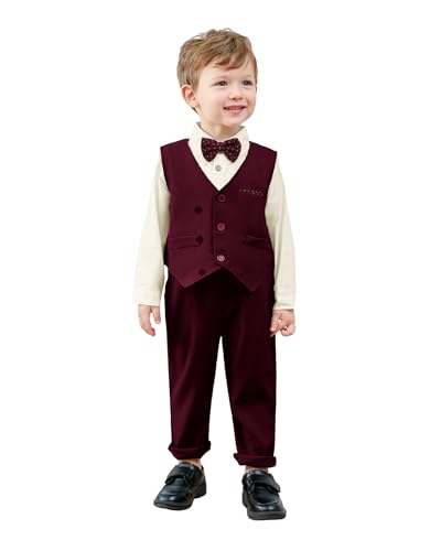 Image of nilikastta Toddler Baby Boy Clothes Suit Gentleman Wedding Outfits Formal Dress Shirt /Bowtie /Vest /Suspender Pants 1-9 Years
