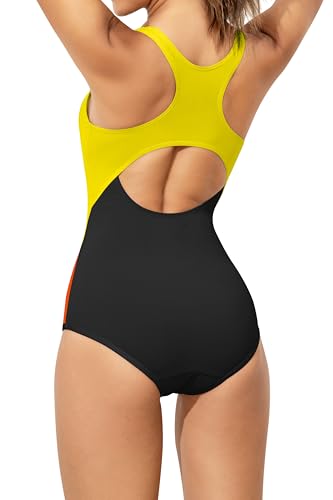 Image of Beautikini Period Swimwear One Piece Leakproof Menstrual Swimsuit Racerback Color Block Bathing Suit for Teen Girls Women