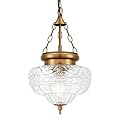 OIYIO Vintage Pendant Light - Bronze Gold Pendant Lights Kitchen Island with Floral Glass, Brass Penant Lighting Fixtures with Adjustable Hanging Chain for Kitchen, Dining Room, Entryway