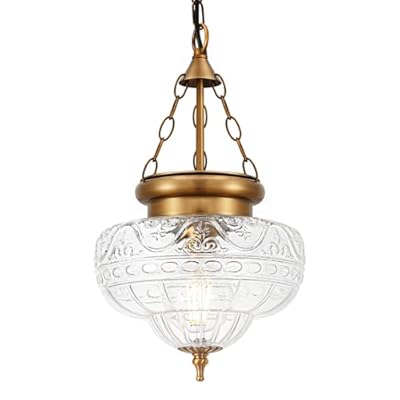 OIYIO Vintage Pendant Light - Bronze Gold Pendant Lights Kitchen Island with Floral Glass, Brass Penant Lighting Fixtures with Adjustable Hanging Chain for Kitchen, Dining Room, Entryway