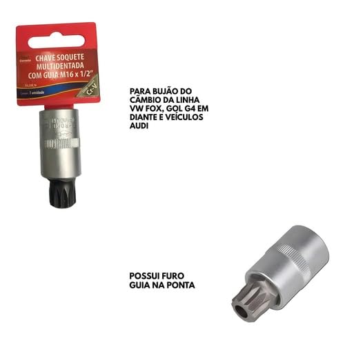 Chave Soquete Multidentada M16 x 1/2 para Bujão de Câmbio, Compatível com VW Golf, Polo, Fox