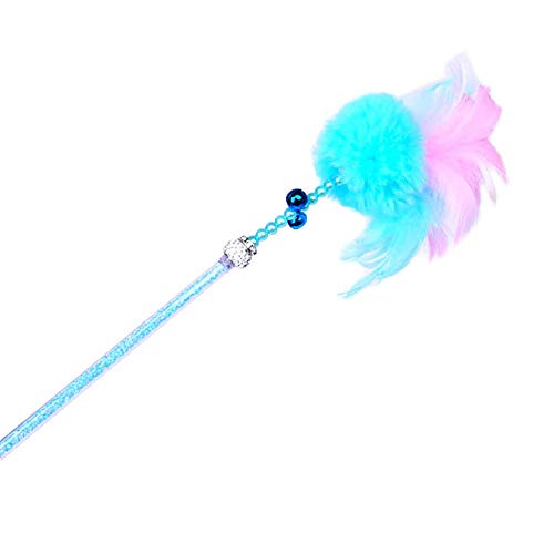 Cat Toy, Pet Cat Teaser Catcher Feather Pompon Ball Stick Rod Wand Play Interactive Toy - Light Blue Creative and Exquisite Workship Professional design
