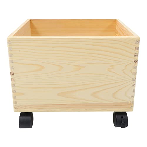 Toyvian Large Capacity Storage Box Wooden Storage Bin Container Basket with Wheels Multi Functional Storage Box for Home Office Bedroom