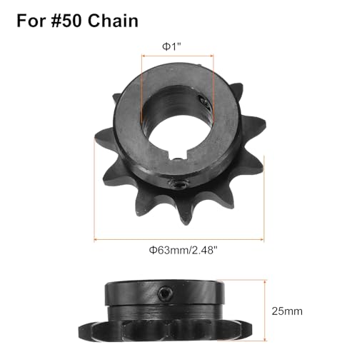 Image of uxcell #50 Chain Roller Sprocket B Type, 1 inch Bore 11 Tooth Single Strand Chain Sprocket, Carbon Steel, Keyway with Set Screws