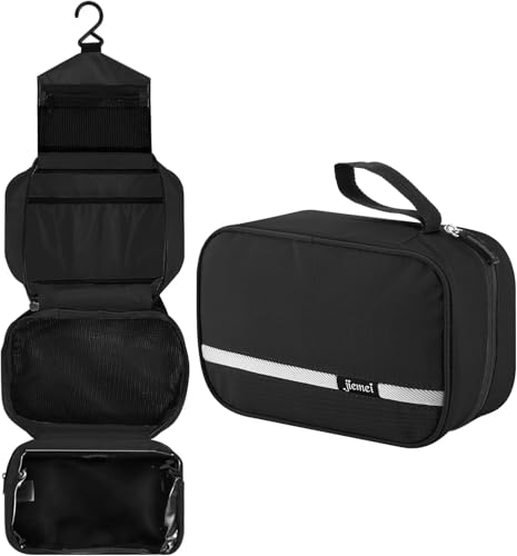 Image of jiemei Hanging Toiletry Bag Waterproof, Travel Wash Bag for Men & Women with 4 Compartments, Foldable Compact Size, Super Durable Fabric