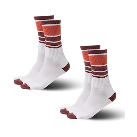 Woolly Clothing Merino Wool Everyday Sock - [ 2 Pairs ] - Moisture wicking, anti-odor, go anywhere sock - White With Merlot Red Stripe - L Cover