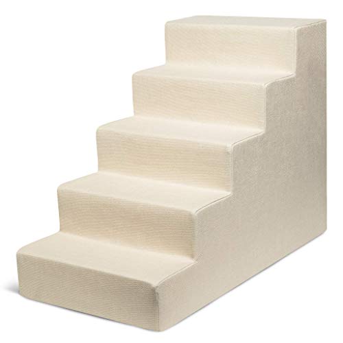 Image of USA Made Pet Steps /Stairs with CertiPUR-US Certified Foam for Dogs & Cats by Best Pet Supplies - Ivory, 5-Step (H: 22.5 inch)