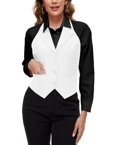 MINTLIMIT Womens Halter Neck Vest Notch Lapel Button Front Waistcoat Vintage Dressy Crop Tuxedo Suit Vests with Pockets4
