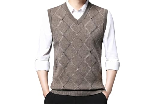 Men's Casual Knit Sweater Vests Vintage V-Neck Sleeveless Knitted Solid Color Vests