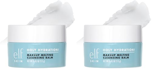 e.l.f. SKIN Mini Holy Hydration! Makeup Melting Cleansing Balm,Face Cleanser & Makeup Remover,Infused with Hyaluronic Acid to Hydrate Skin,0.45 Oz,(Pack of 2)