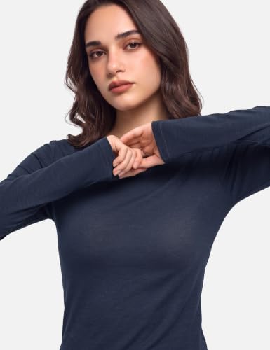 Image of Women's Merino Wool Blend Shirts Long Sleeve Tops Crew Neck Fitted Basic Tee Cozy Embrace Collection