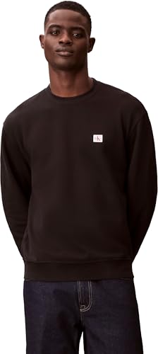 Calvin Klein Uomo Felpa Terry Badge con Scollo Rotondo, Nero (Black), L
