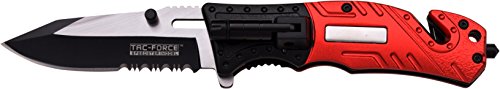 TAC Force TF-835FD Spring Assist Folding Knife, Two-Tone Half-Serrated Blade, Red Black Firefighter Handle, 4.5-Inch Closed
