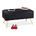 Relaxdays 0 Baúl Almacenamiento, Funda Terciopelo, 40 L, Acolchado, Patas Madera, Asiento Almacenaje, 41x80x40 cm, Negro, 50% Tablero de Fibra 30% 20%, 1 Unidad
