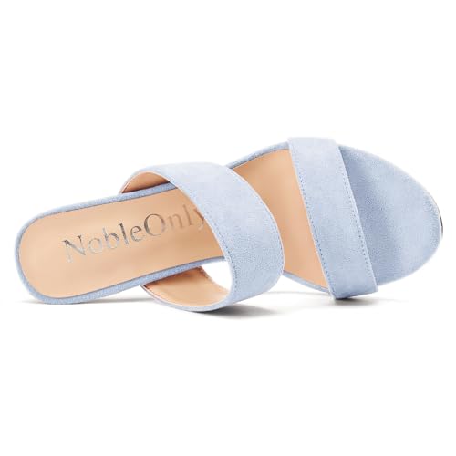 Image of NobleOnly Womens Round Open Toe Heeled Sandals Two Strap Stiletto High Heel Sandals Backless Dress Slip-on Mules Sandals 3.9 Inches Heels