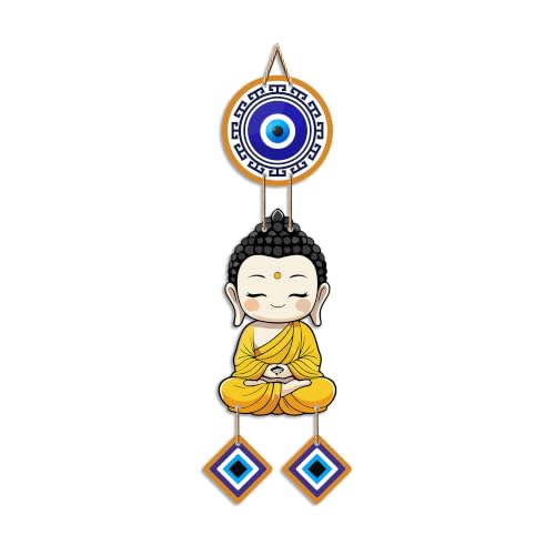 Image of Artvibes Cute Buddha Evil Eye Wall Hanging for Home Entrance | Spiritual MDF Wall Decor | Meditation Room Vastu Wall Art for Living Room | Bedroom & Office | Gift Item (WH 8592N)