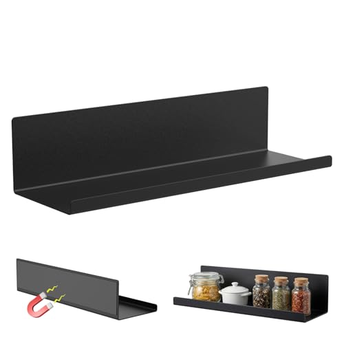 Homstrack マグネット キッチンラック ブラック 幅40cm 超強力マグネット棚 大容量4kg耐荷重 調味料ラック 取り付け簡単 洗面台/冷蔵庫/お風呂用 マグネット収納 キッチンラック 黒