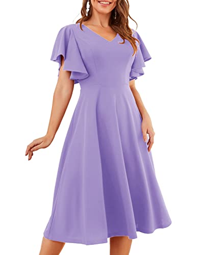 Image of Bridesmay Women's Formal Wedding Guest Dress for Women 2026 Short Sleeve Fit and Flare Tea Party Dresses